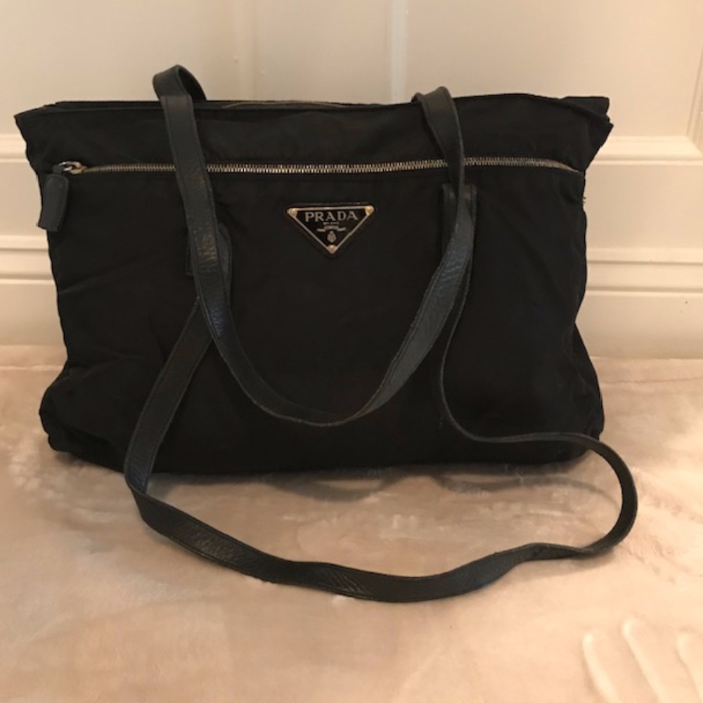 Vintage Prada black Nylon Tote bag with zippers
